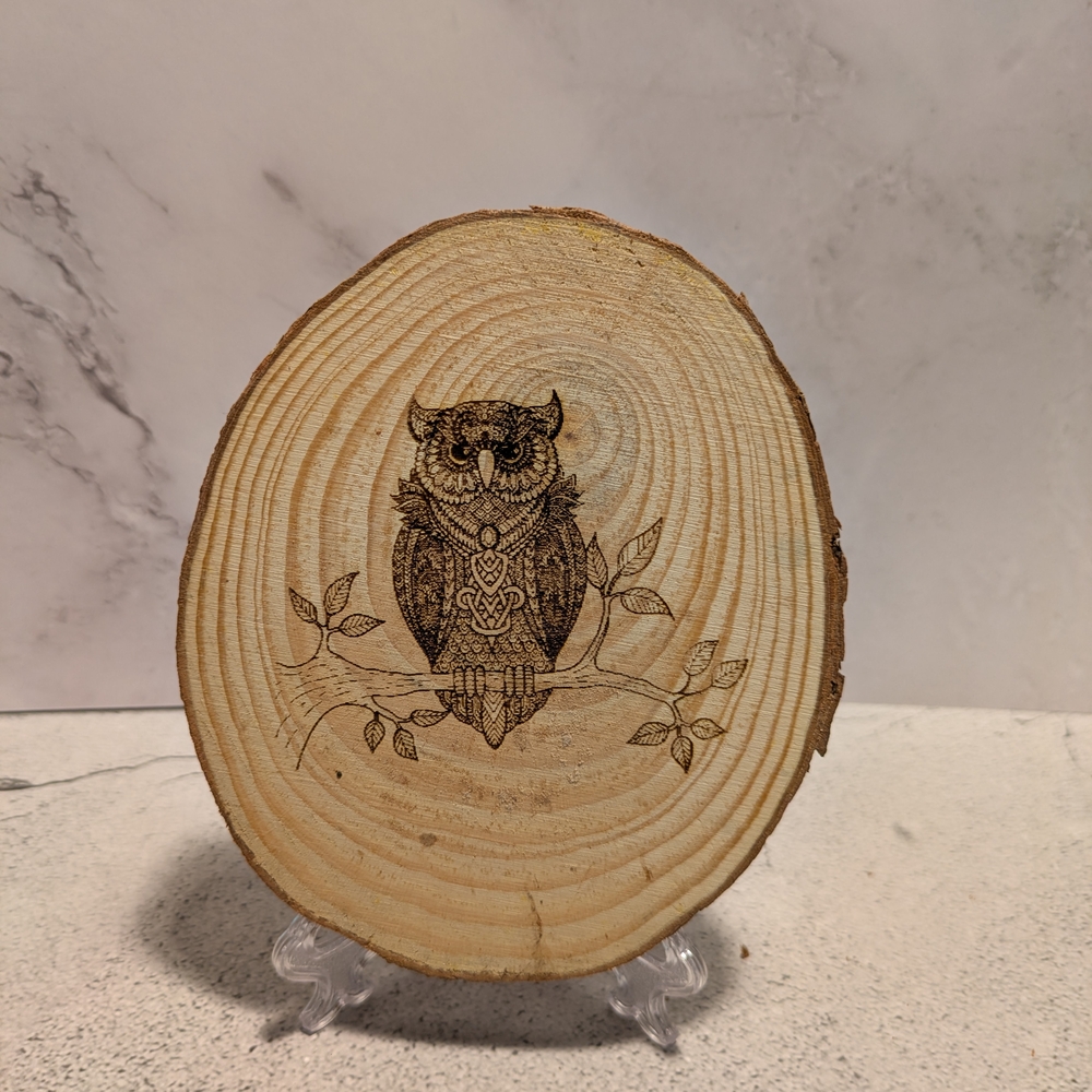 Wooden Owl Engraving Decor
